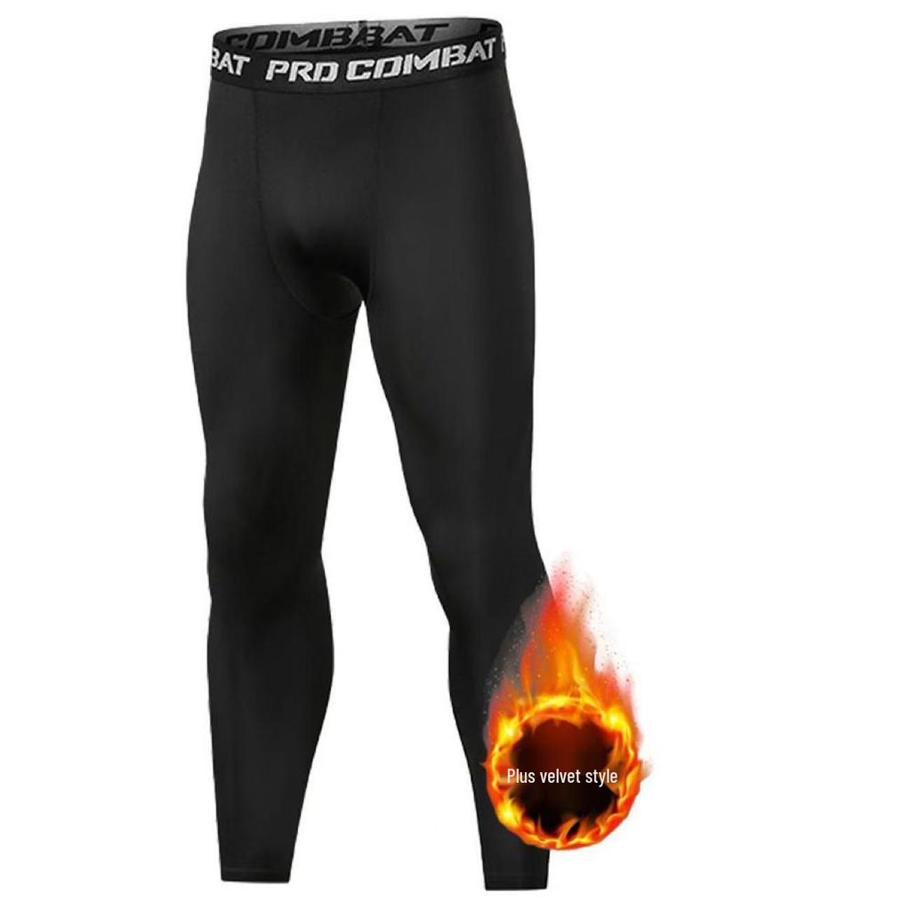 Men’s High Elastic Warm Compression Basketball Tights with Quick-Dry and Velvet for Autumn/Winter Fitness.