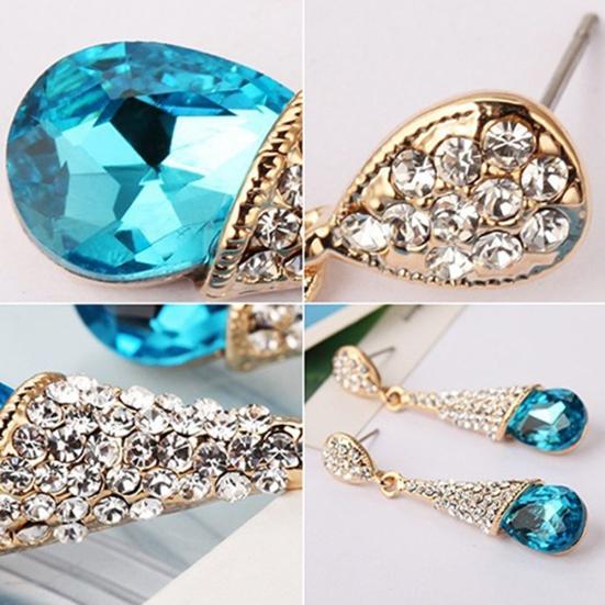 Women Elegant Cubic Zirconia Inlaid Water Drop Long Dangle Earrings Jewelry