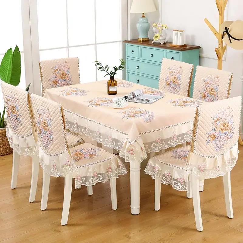 Couverture de chaise à ourlet en dentelle, Style européen, tissu de Table à manger, coussin, nappe imprimée plate, tissu de couverture de tabouret d'art