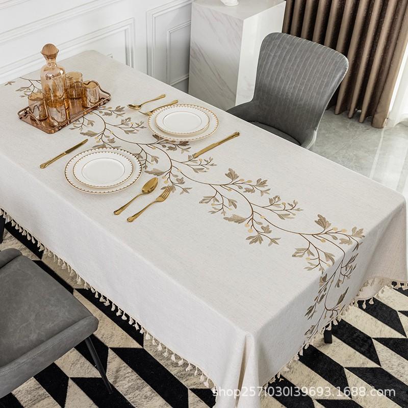 Nordic Style Embroidered Tablecloth With Tassels Rectangular Dining Table Cover Kitchen Living Room Decor