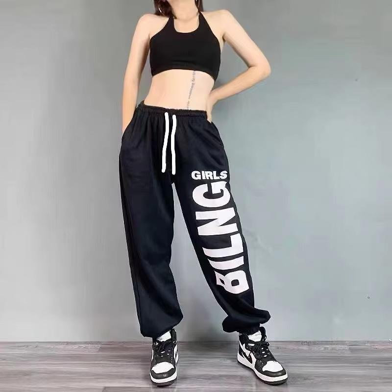 Summer Women White Large Letter Print Quick Dry Jogger Pants Y2K Streetwear Elastic Waist Drawstring Trousers