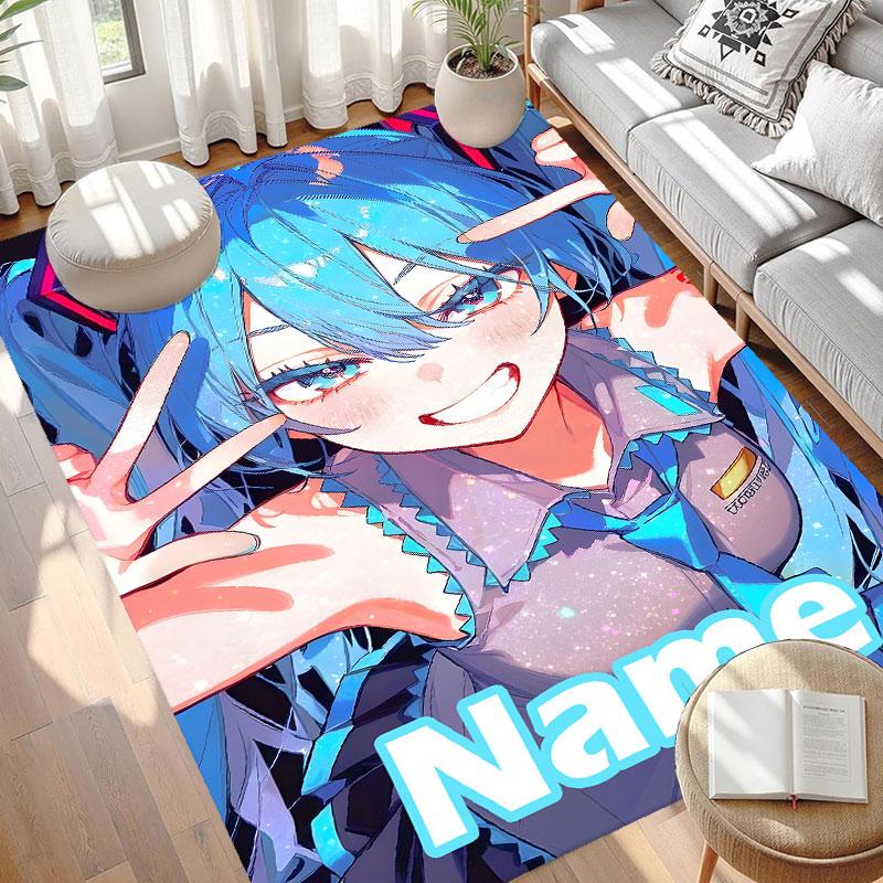 Custom Name Personalized Hatsune Miku Print Carpet, Versatile Home Decor Rug, for Playroom, Apartment, Balcony, Entryway, Hallway Gift