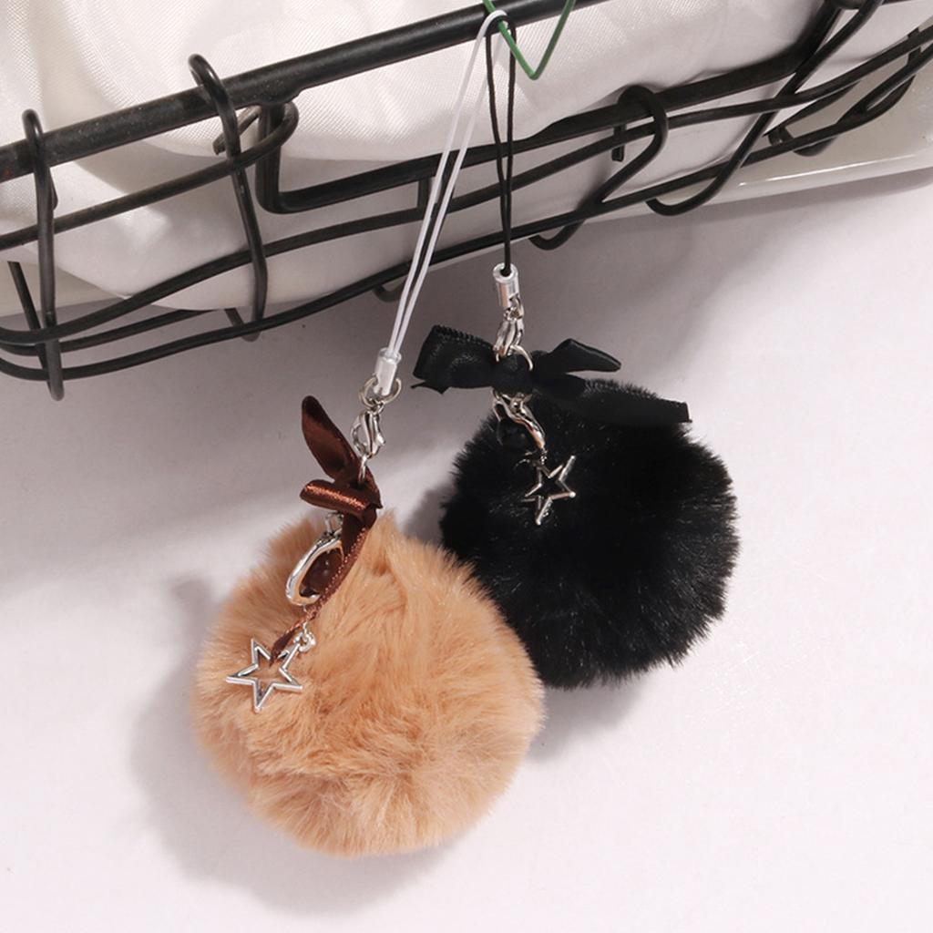 Colorful Ribbon Bowknot Keychain Charm Fun and Playful Furry Ball Pendant Keyrings Accessory Bags Hangings Decoration