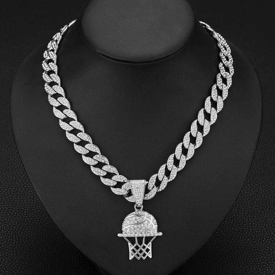 Personalizovaný full diamond vynikající síťovaný rám basketbalového koše přívěsek náhrdelník, evropský a americký hip hop sportovní kubánský náhrdelník