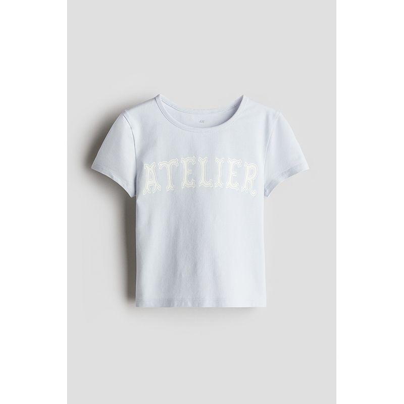 

Детская одежда HM Футболка для мальчиков и девочек 2025 Лето Новое поступление Комфорт и Повседневный Принт круглый вырез Короткий рукав Топы 1272040 Light blue/Atelier 140/68