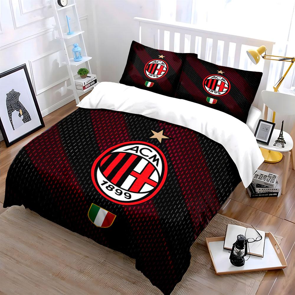 Strisce rosse, logo AC Milan. Set lenzuola Set copripiumino Copripiumini Federe(1*Copripiumino 2*Federe senza imbottitura piumone)