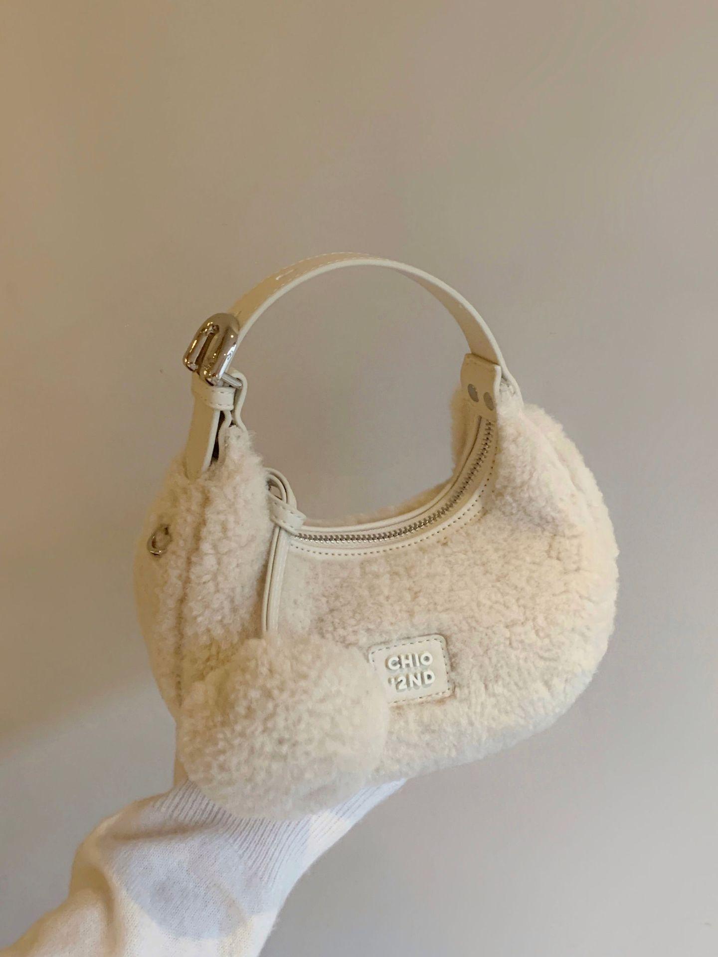 

Белая сумка Moonlight Crescent, женская сумка из плюша на осень и зиму, дизайнерская сумка через плечо Niche бежевый