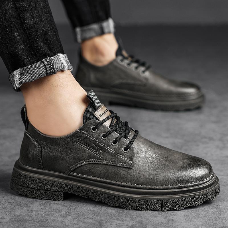 Casual Leather Shoes British Style Business Black Soft Sole Summer Breathable Shoes