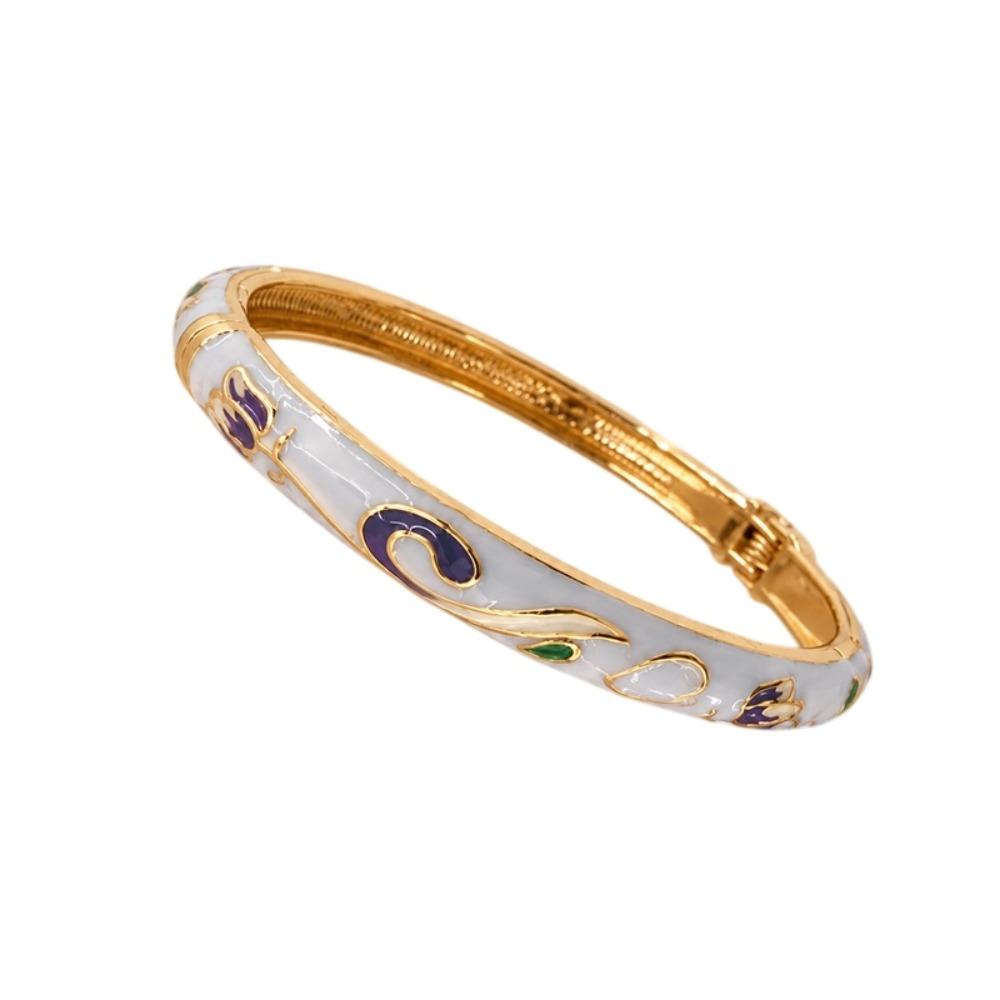 Enamel Vintage Cloisonne Bangle Colorful Women's Hand Bracelet Bohemian Tulip Flower Bangle Girls