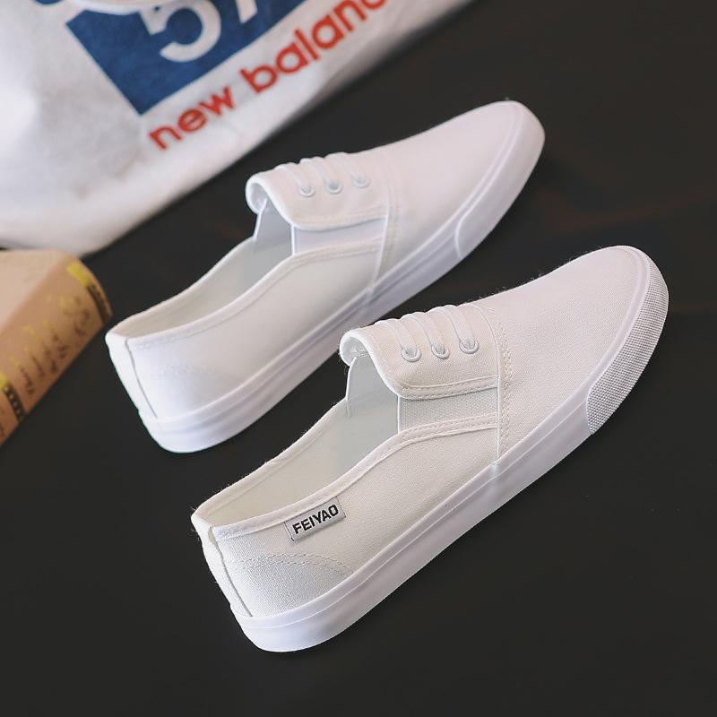 Fashion 2025 New Women's White Canvas Slip-On Sneakers Breathable Comfort Casual for Autumn Students Sports Walking School Shoes