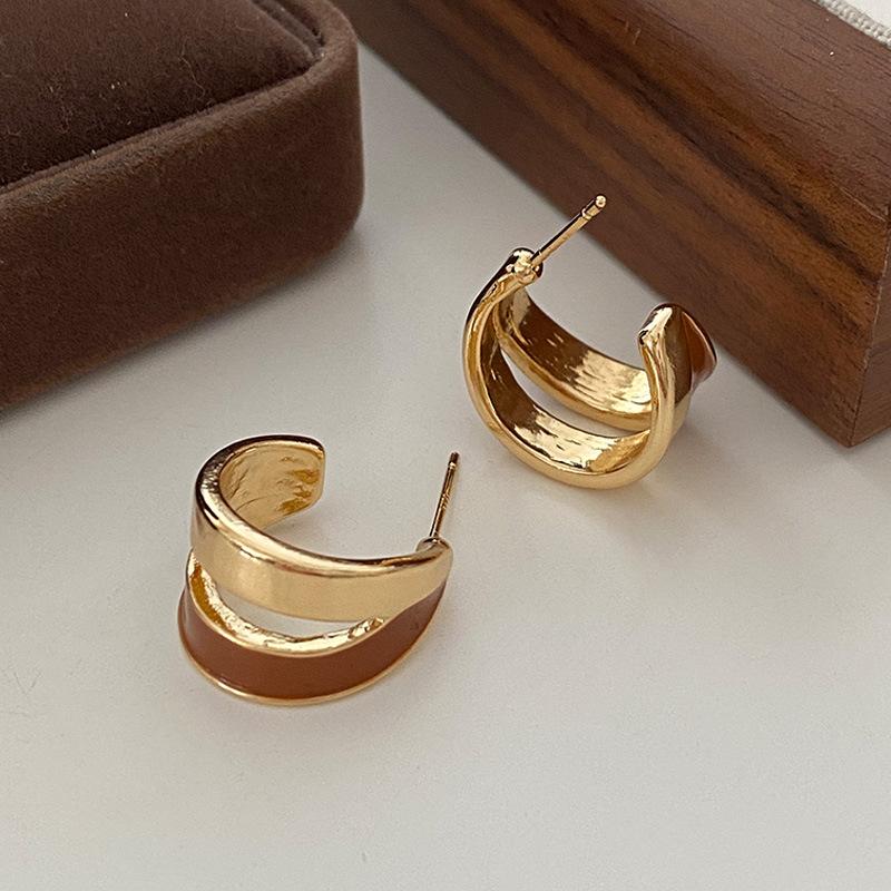 Butterfly Stud Earrings Maillard Geometric Design Niche Earrings French Retro Drip Glaze Earrings Women