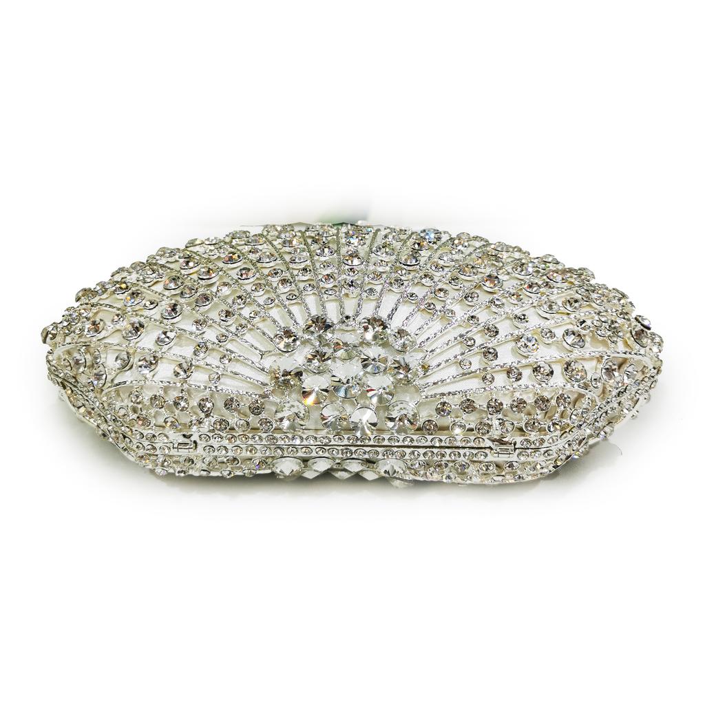 WHTUOHENG Fächerförmige Abendtasche Clutches Luxus Silber Diamant Damen Hochzeits-Geldbörsen Dame Strass Kristall Handtaschen Party-Tasche