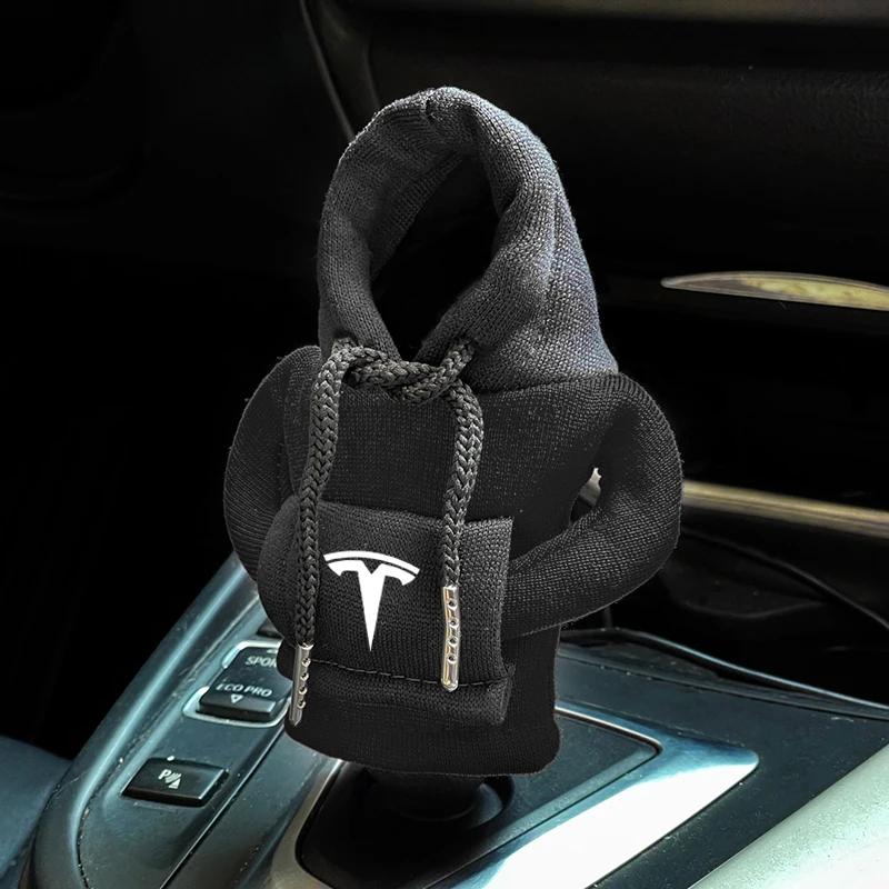 VCZRW1 Hooded Sweatshirt Car Gear Sleeve Cute Shift Gear Plush Cover For Tesla Model 3 Model X S 2016-2020 Decals TM3 TMX TMS Decal