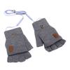USB Heated Gloves Fingerless for Men Women Acrylic Fiber Electric Hand Warming Gloves for Winter Skiing Gaming Light Gray
