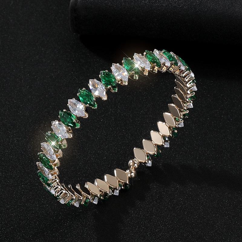 Full Diamond Zircon Open Bracelet Banquet Crystal Gold Silver Color Zircon Rhombus Bracelet