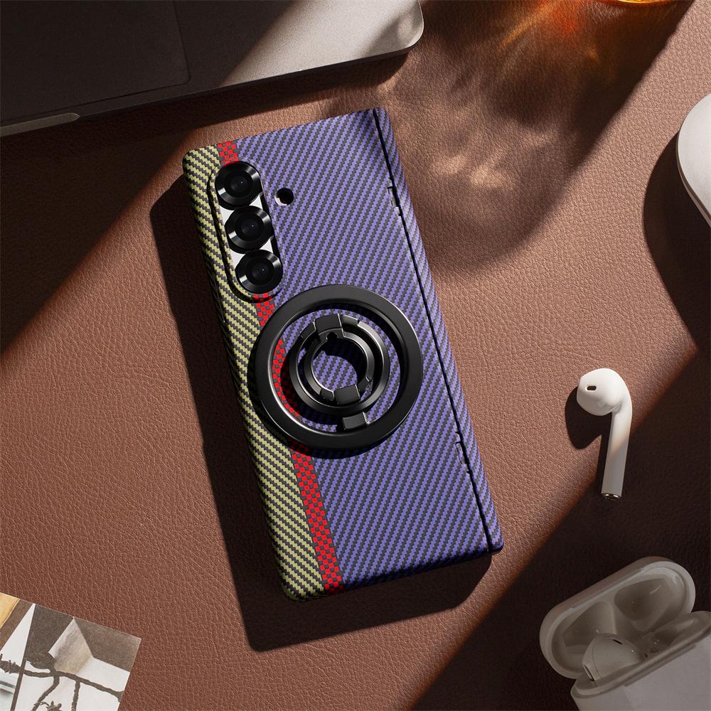 

Чехол-подставка с магнитным кольцом из углеродного волокна для Samsung Galaxy Z Fold 7 6 5 с защитной пленкой для экрана, защитной крышкой шарнира Fold6 Galaxy Z Fold7 фиолетовый