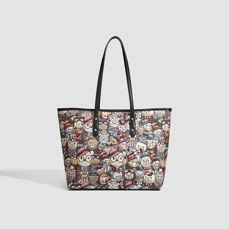 

Премиальная ретро жаккардовая сумка-корзина, новая сумка-ведро большой вместимости чёрный