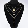 3pcs Vintage Cross Pendant Y-Necklace Set for Women Bohemian Colorful Crystal Zircon Multi-Layer Necklaces Daily Dating Jewelry