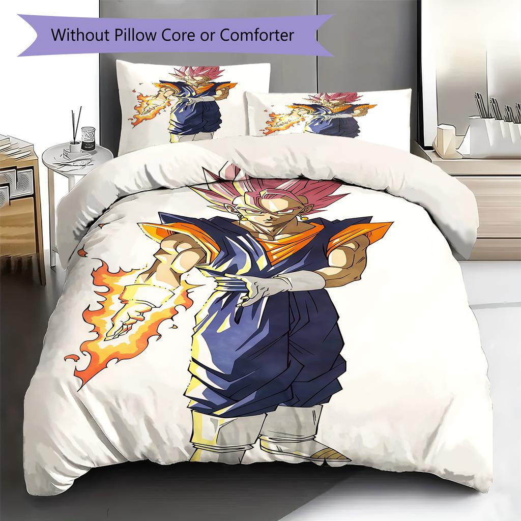 Son Goku Pattern Bedding,Quilt Set Quilt Cover Pillowcase Home Birthday Gift (1 * Duvet Cover + 2 * Pillowcase, Without Core)