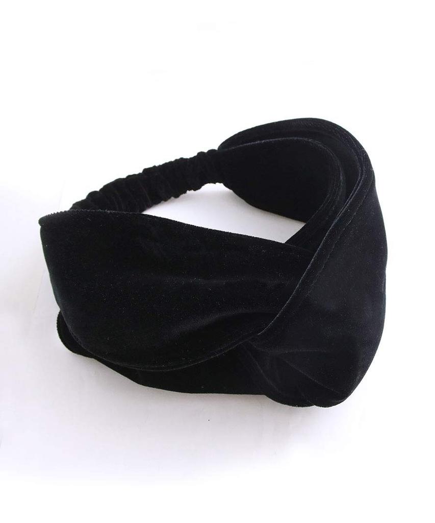 VINGTAINE Velour Black Turban Cross Hair Hairband, Hairband, Wide, Voluminous, Accessory, HB-96