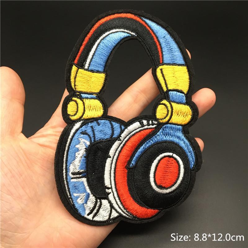 Flame Guitar Rock Embroidered Patches On Clothes Music Disco Headset Dj Punk Stripes Iron On Patches For Clothing Diy Appliques