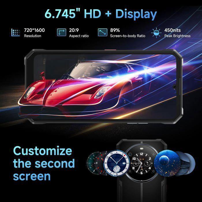 Smartphone Robuste 5G FOSSiBOT F109 24Go+256Go 6,75" 10600mAh 50MP Telephone Portable Incassable Android 14 Dual SIM/GPS/IP68 Noir