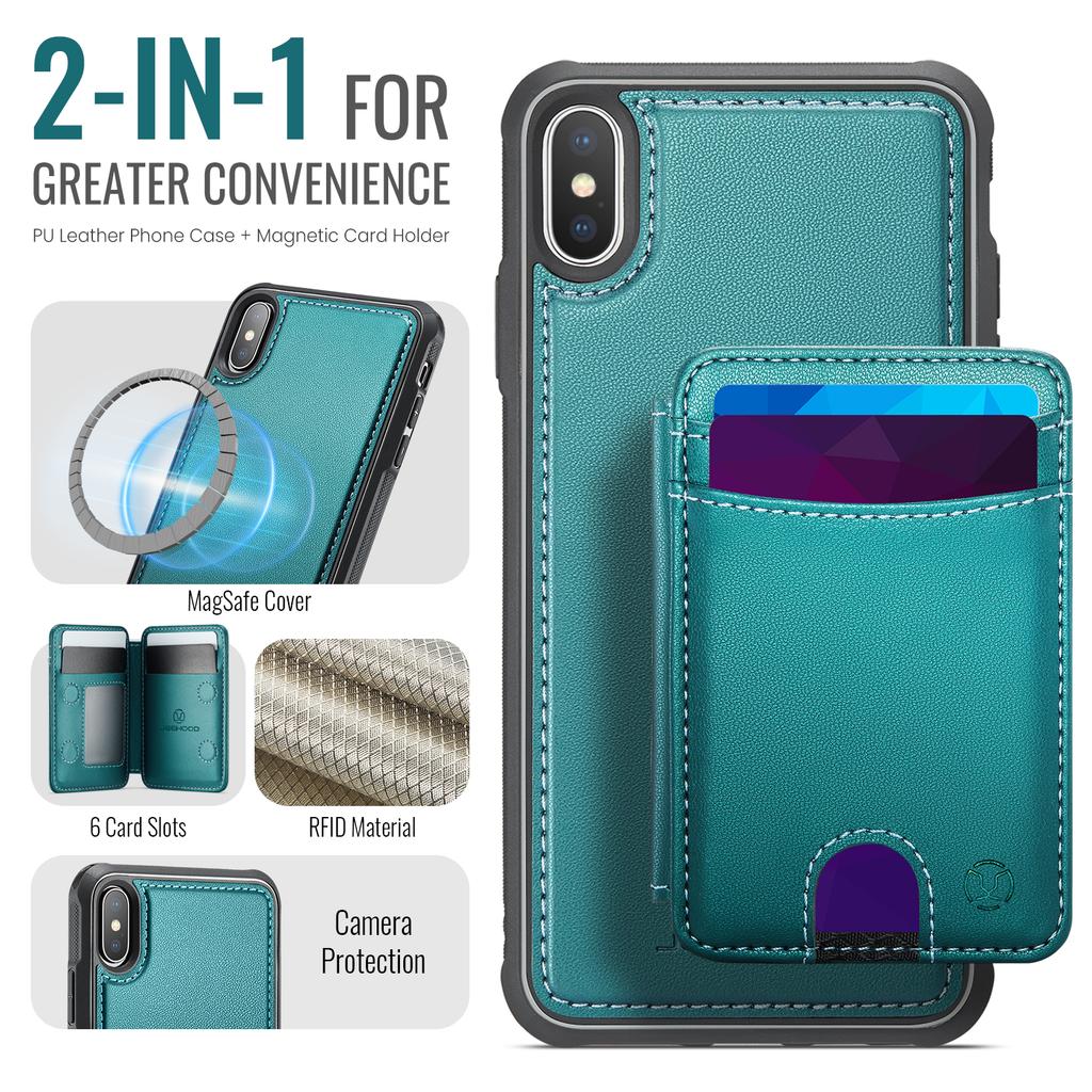 For iPhone XS 5.8 inch/iPhone X Case JEEHOOD J10  Compatible with MagSafe Leather Back Phone Cover with Detachable Card Holder Kickstand