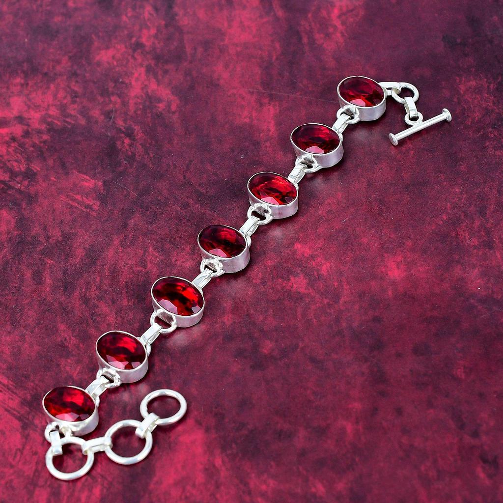 Red Garnet 925 Solid Sterling Silver Bracelet, Handmade Gemstone Bracelet Jewelry, Gifts For Wife Brand New Bracelet
