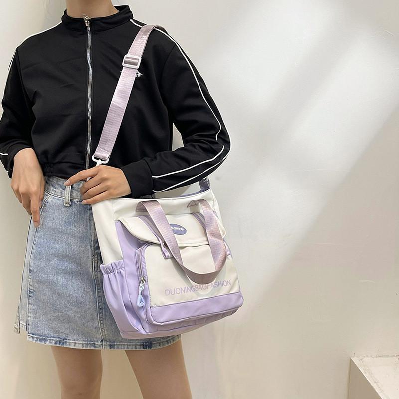 Chic Street Style Women's Canvas Bag 2024 New Colorblock Large Shoulder Bag