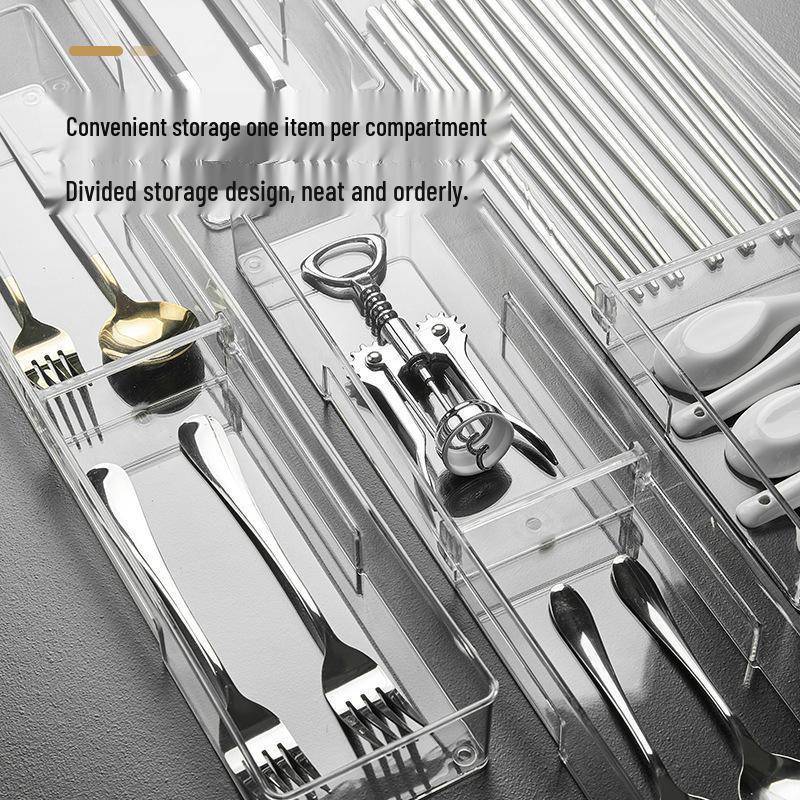 Clear Drawer Organizer Set with Built-in Dividers for Miscellaneous Items