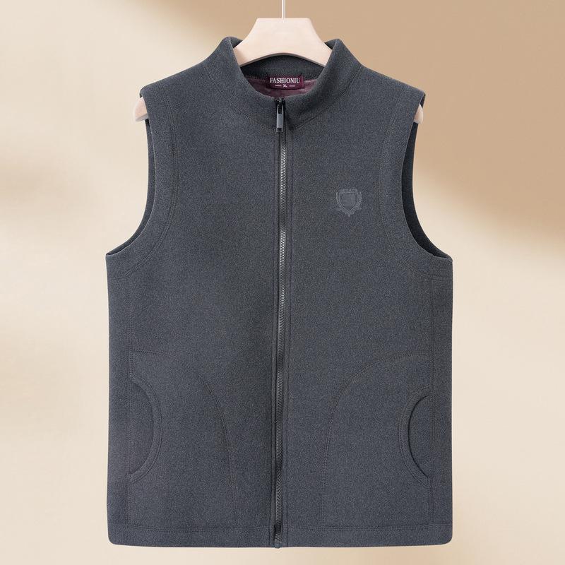 

Жилет для среднего и пожилого возраста с бархатным утолщением, мужской весенний жилет на молнии для среднего возраста, весеннее однотонное пальто-жилет для папы 4XL