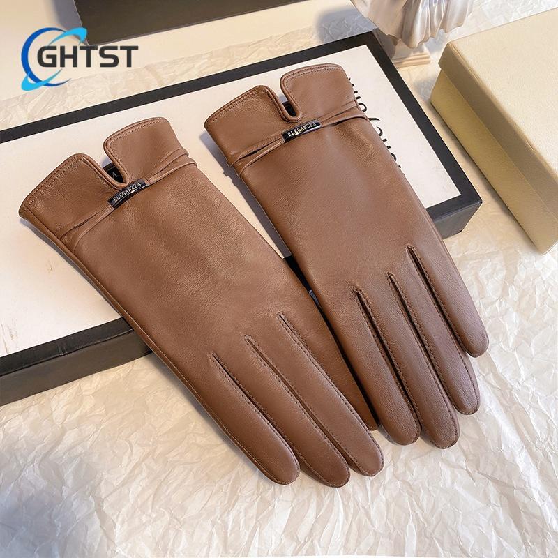 

Популярные женские перчатки из кожи ягненка для вождения, езды, модные с бантом, ветрозащитные, guantes mujer, зимние теплые варежки высокого качества M