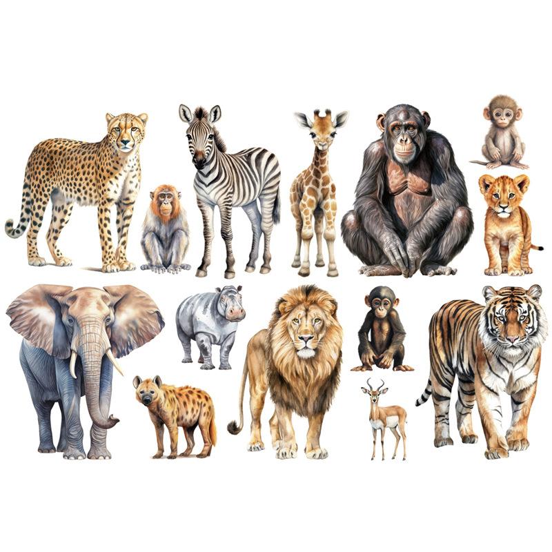 

DIY Safari Animal Wall Stickers for Kids Room Decor Tiger Elephant Zebra Tropical Rainforest Savanna Nursery Decals Christmas Gifts 27x83cm