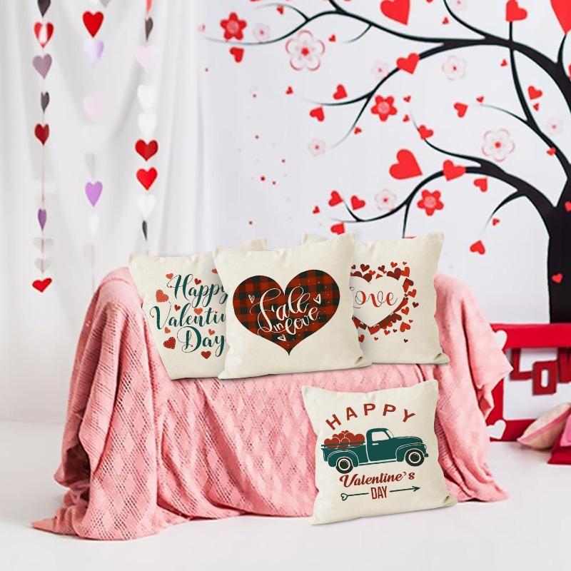 Love Valentine'S Day Print Home Decor Pillowcase Bedroom Living Room Sofa Decoration Polyester Cushion Cover With Zipper