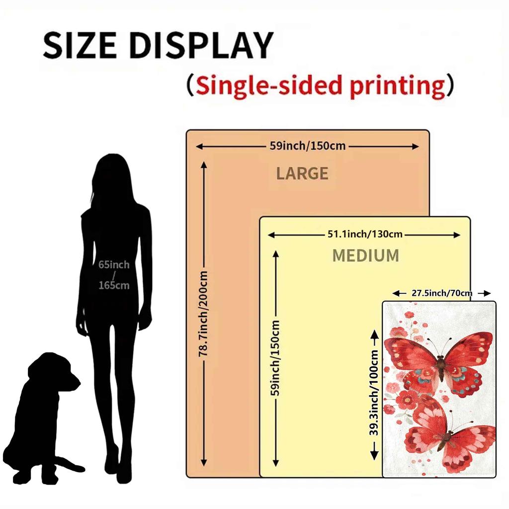 Red Butterfly Pattern Flannel Printed Blanket Suitable for All Seasons Suitable for Living Room Office Sofa and Travel 180x250CM