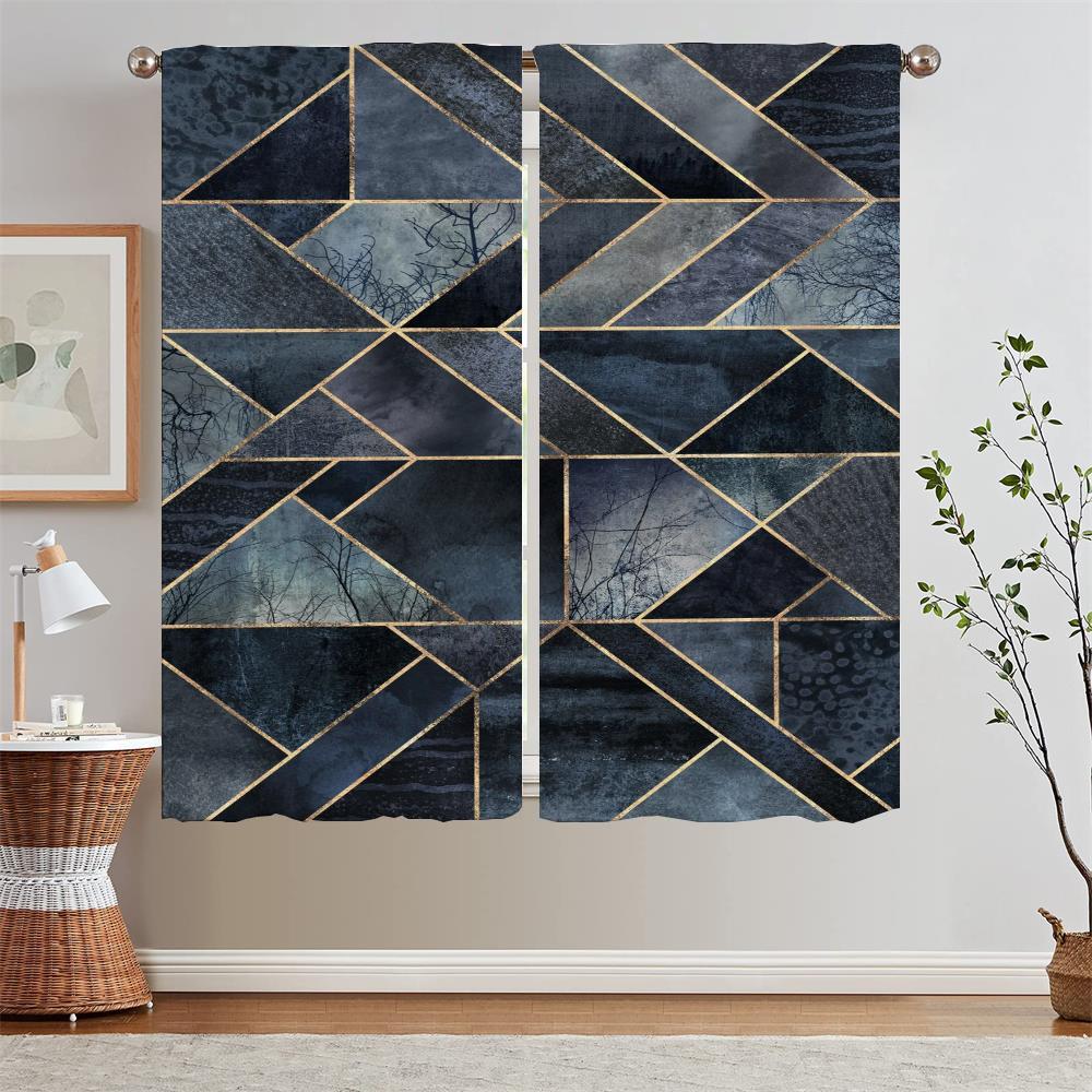 

Геометрический тюль в кухонных занавесках, роскошные шторы для гостиной, тканевые подхваты для штор, жалюзи, кудри W132xH160cmx2pcs-CL