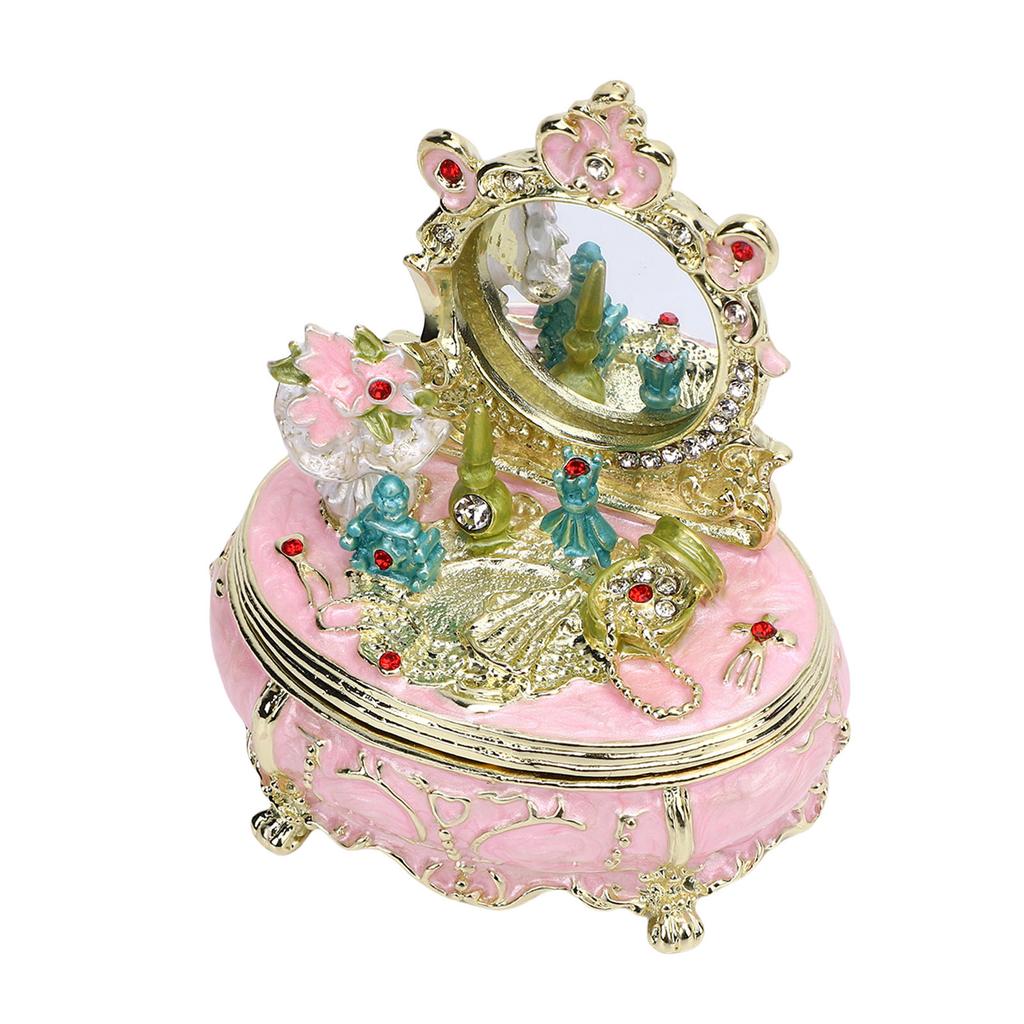 Dressing Table Shaped Trinket Box Decorative Hand Painted Metal Enamel Jewelry   for Rings Bracelets