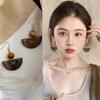 Stylish Minimalist Wooden Fan-Shaped Bead Earrings - Vintage Ethnic, Versatile & High-End Niche Accessory