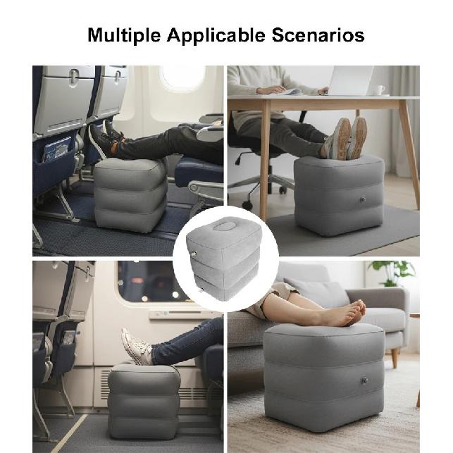 3-Layer Inflatable Foot Rest Pillow Adjustable Height Air Footrest for Travel Office Airplane Car Home