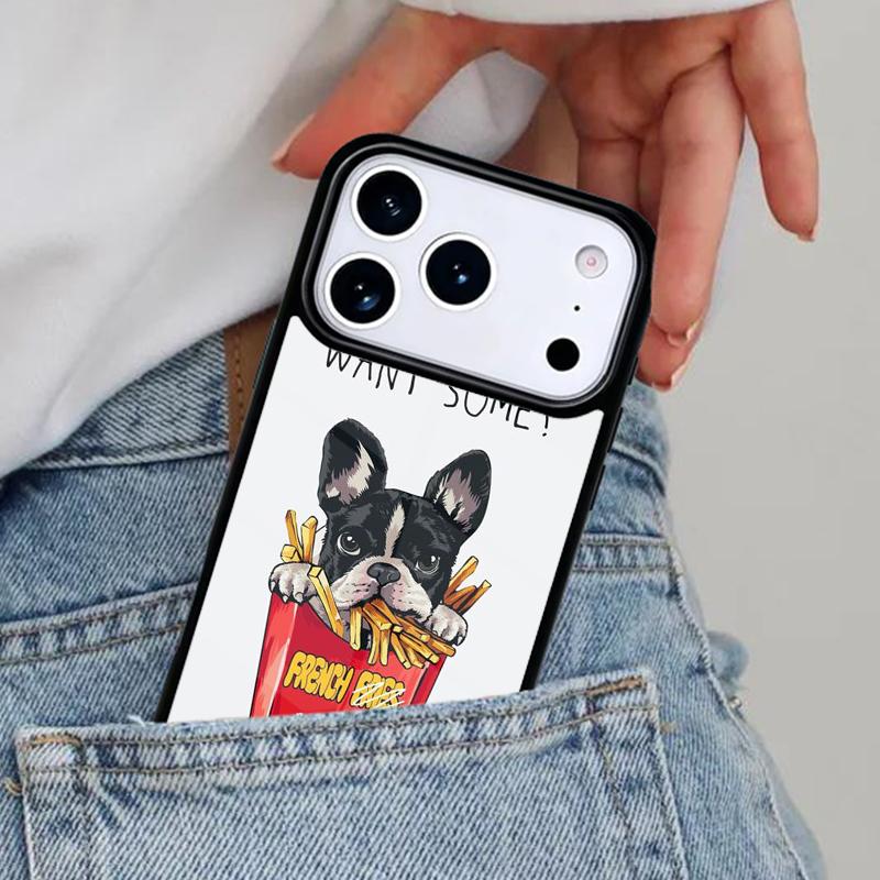 Cartoon French Bulldog Soft Phone Case for iPhone 16e 15 14 13 12 17 Pro Max Plus Air 17pro Cover Coque