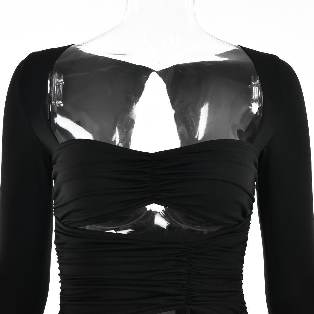 Dámské podzimní elegantní noční klubové společenské šaty s dlouhým rukávem, sexy mini šaty s ruchedem