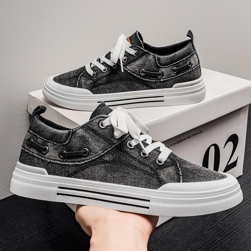 Neue Herren Flache Canvas Freizeit Sportschuhe Atmungsaktive Denim Blau Cowboy Schnürung Vulkanisierte Sneaker Große Größe 48 Zapatillas Hombre