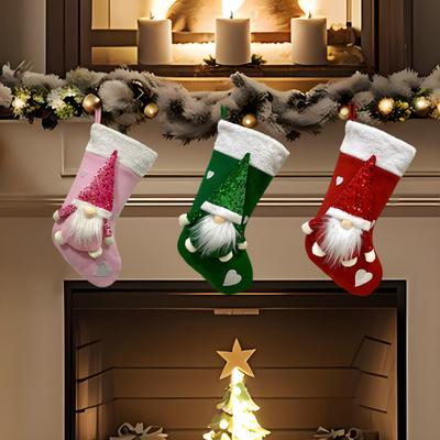 Yousheng Christmas Stocking Sequins Satan Claus Heart Decor Hanging Stocking with Lanyard Xmas Party Decorative Bag