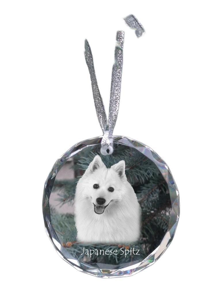 Japanese Spitz, Nihon Supittsu - crystal bauble with a photo, dog photo in crystal, personalized Christmas tree ornament by Art-Dog brand