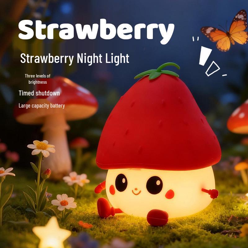 Strawberry Silicone Lamp: Three-Level Brightness Tap Night Light