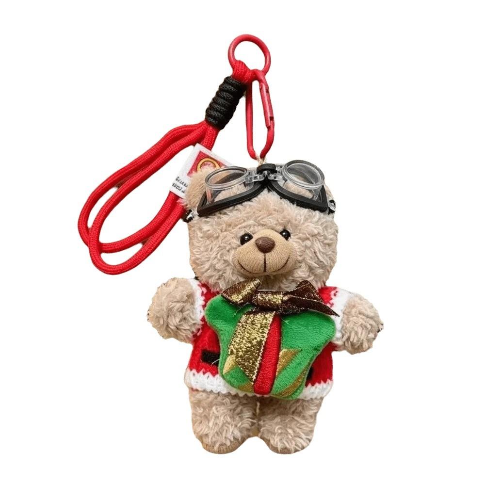 Soft Christmas Plush Pendant Stuffed Animal Xmas Bag Charm Goggles Bear Keychain Couples Keepsake
