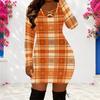 Women Plus Size Criss Cross V Neck Long Sleeve Leaf Print Bodycon Mini Dress