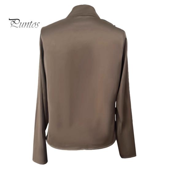 Everyday Luxury Blouse Women Shirt V-Neck Long Sleeve Pleated Design Pullover Tops Solid Smooth Fabric Color Relaxed Fit Three-Dimensional Pleats