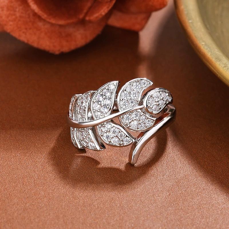 

Exquisite Feathers Sterling Silver Open Ring for Women Exquisite Zircon Student Girlfriend Wedding Party Gift resizable