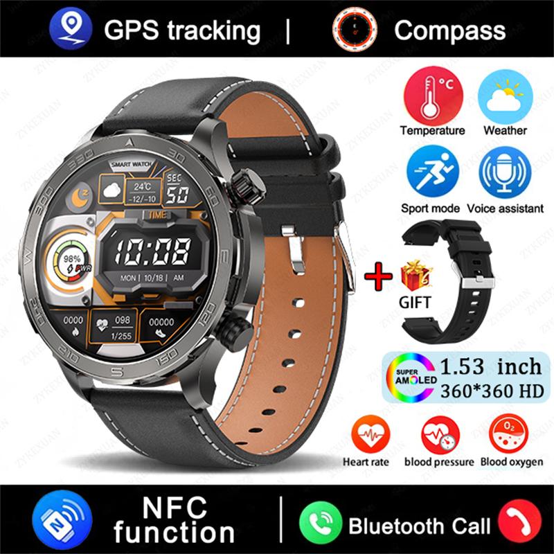 GPS Track Smart Watch AMOLED Screen Always Show Time Sports Fitness Heart Rate IP68 Waterproof Compass Call  New Smartwatch